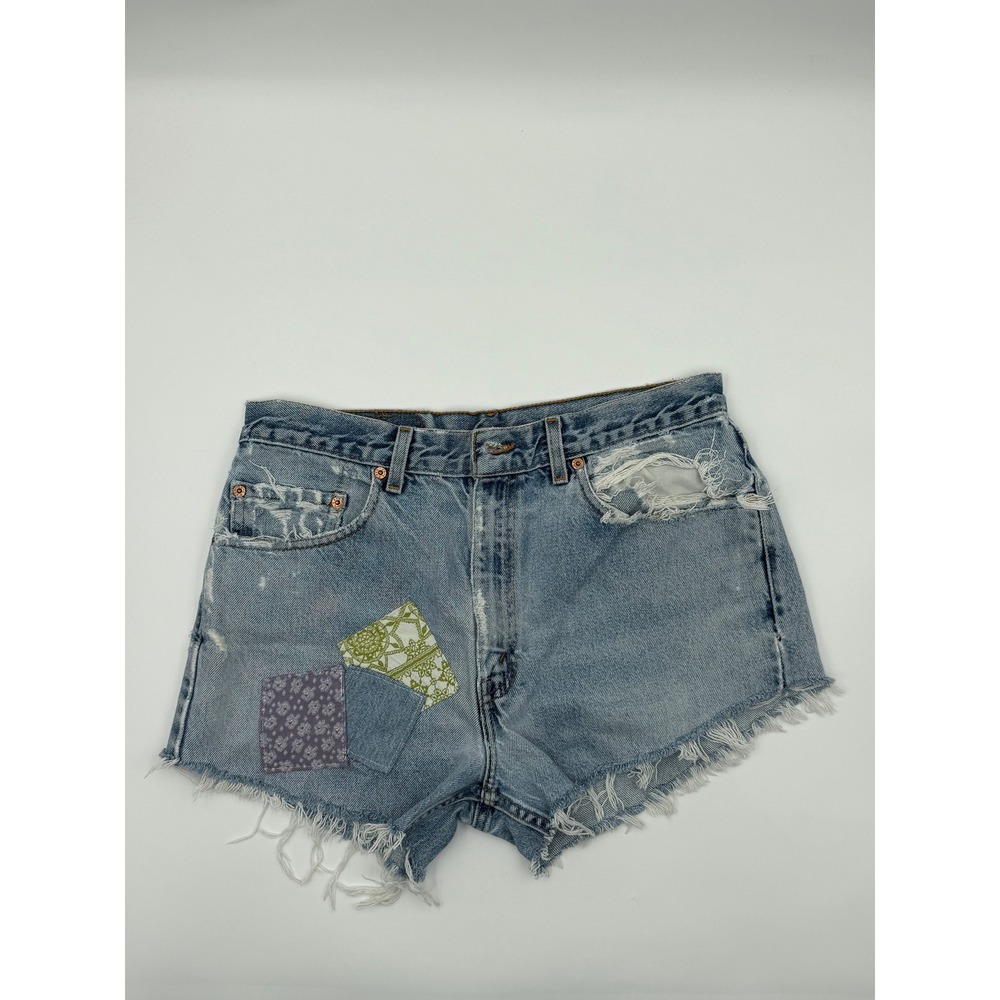Levis Womens Denim 505 Distressed Shorts Patchwork Festival Boho